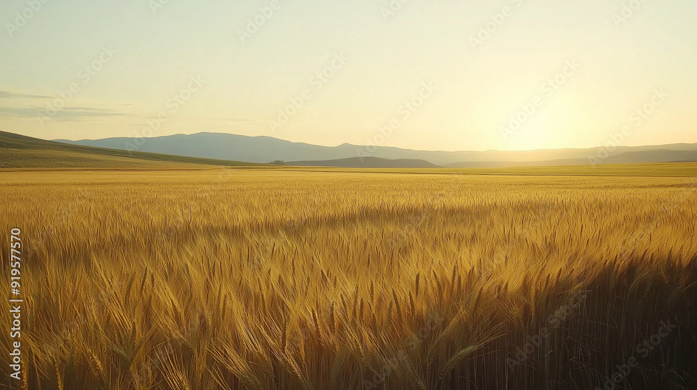 Endless wheat fields stretching to the horizon under a clear sky Endless wheat fields stretching to the horizon under a clear sky
