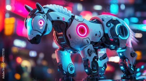 Robo-Horse in a Futuristic Playground with Minimalistic Abstract Background