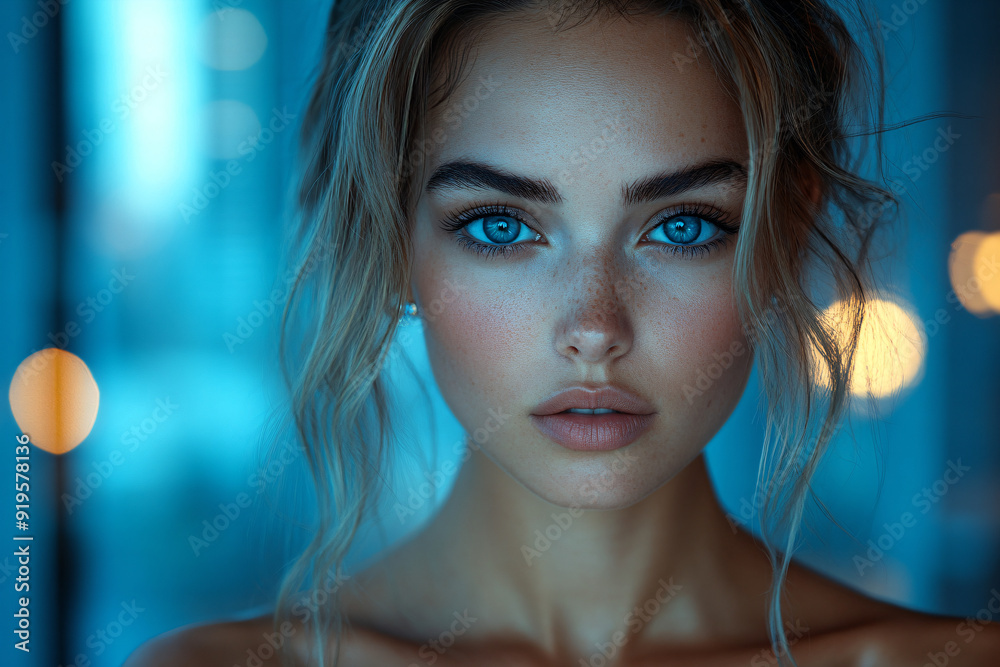 Close Up Portrait of a Woman with Blue Eyes. Close Up Portrait of a Woman with Blue Eyes.