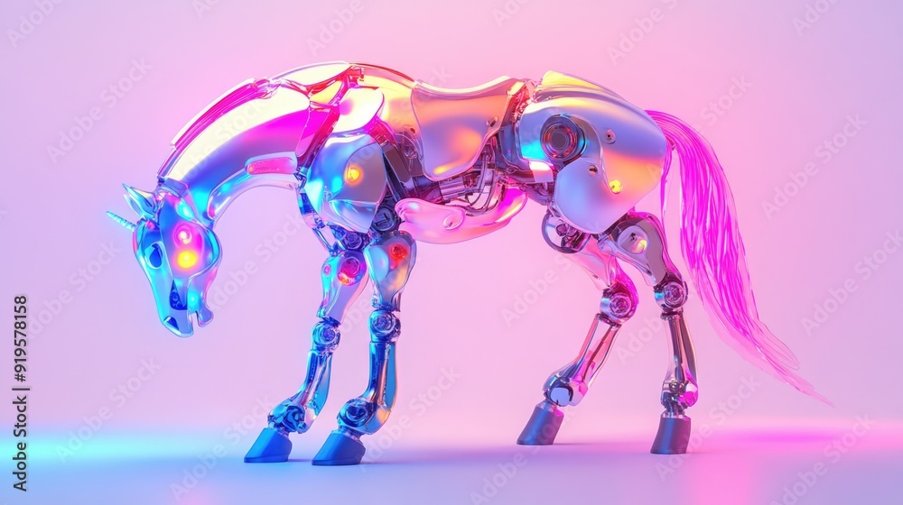 Obraz premium Robo-Horse in a Futuristic Playground with Minimalistic Abstract Background