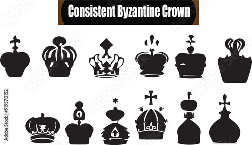 Consistent Byzantine Crown Modern Black Silhouette Design Elements