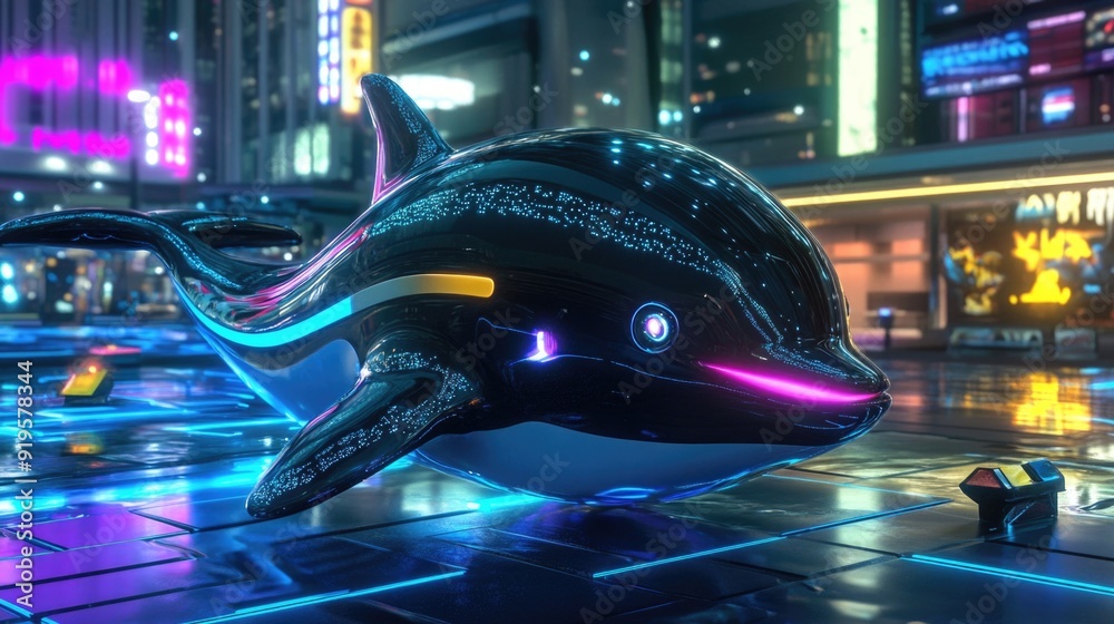 Robo-Dolphin in a Futuristic Playground with Minimalistic Abstract Background Robo-Dolphin in a Futuristic Playground with Minimalistic Abstract Background