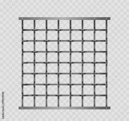 Detailed Close-up Image Of Metal Prison Bars Arranged In A Grid Or Mesh Pattern Isolated On Transparent Background