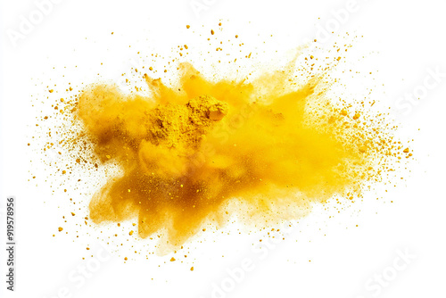 yellow powder explosion isolated on white background