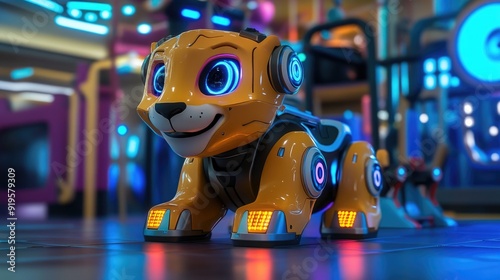 Wallpaper Mural Robo-Lion in a Futuristic Playground with Minimalistic Abstract Background Torontodigital.ca