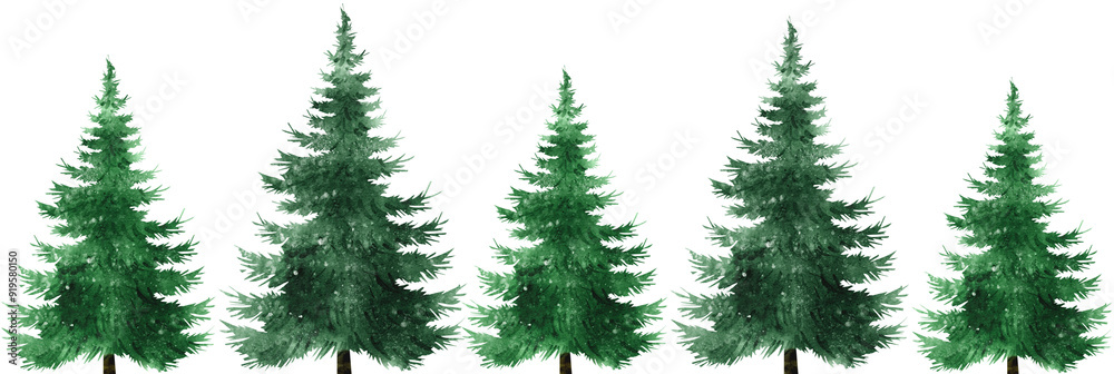 Obraz premium Watercolor Christmas Tree forest border Illustration