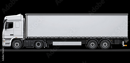 White Semi-Truck with Blank Trailer Side View. photo