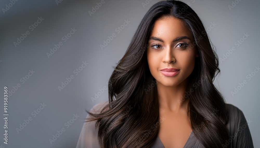 striking closeup portrait of a confident woman with flowing brunette hair piercing eyes and flawless skin set against a neutral gray background with dramatic side lighting striking closeup portrait of a confident woman with flowing brunette hair piercing eyes and flawless skin set against a neutral gray background with dramatic side lighting