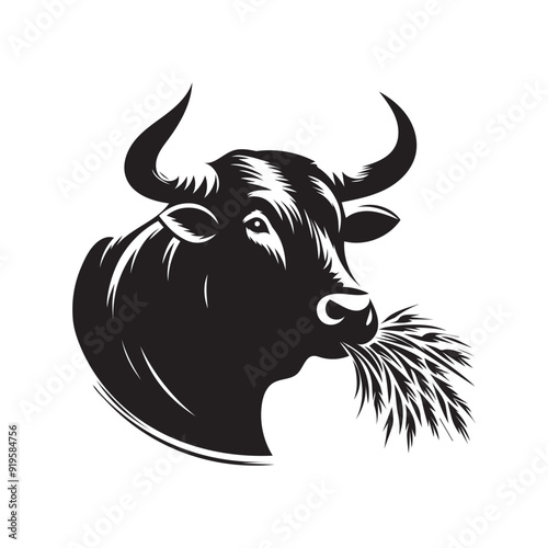 Bullhead silhouette logo icon vector design bull Circle logo design illustrator design Creative bull logo design bull with grass icon  cow farm modern company logo