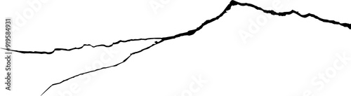 Surface crack and fissure in ground, concrete, crevices from disaster top view. Breaks on land surface from earthquake isolated on white background. Broken ground, wall, glass pattern effect. Damage	