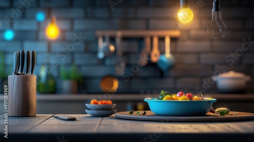 Wallpaper Mural A beautifully arranged kitchen scene featuring a vibrant salad, cutlery, and warm lighting for a cozy ambiance. Torontodigital.ca