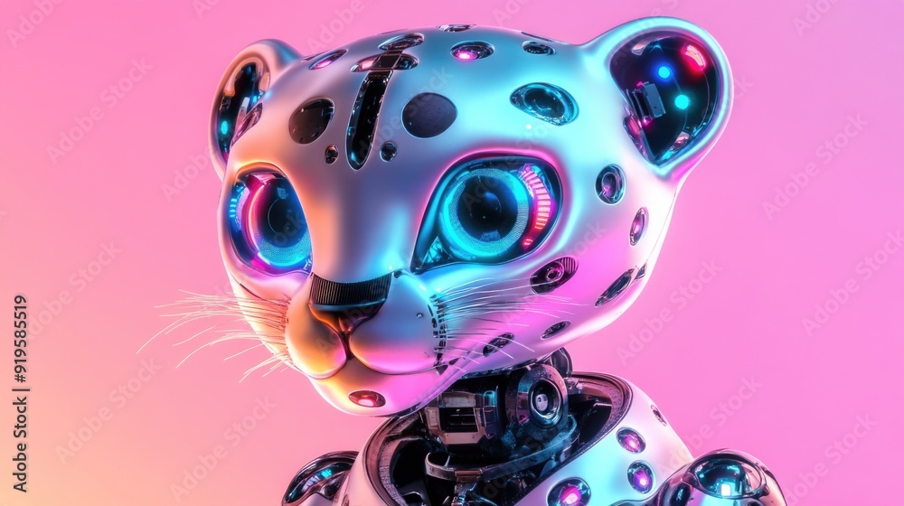Fototapeta premium Robo-Cheetah in a Futuristic Playground with Minimalistic Abstract Background