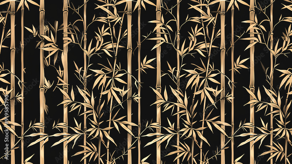 Seamless pattern repeating with golden bamboo forest on black background Seamless pattern repeating with golden bamboo forest on black background