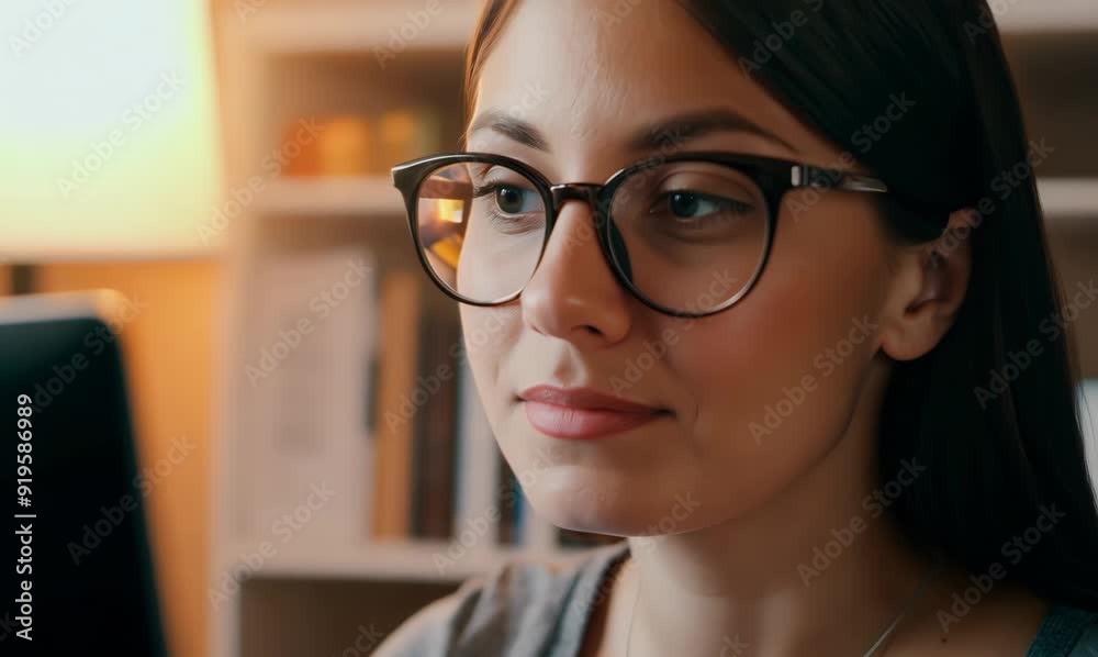 Focused Woman Engaged in E-Learning at Home