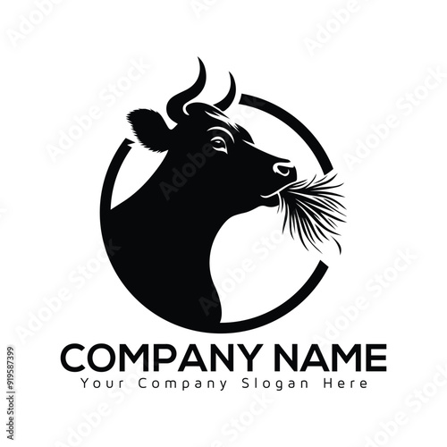 Bullhead silhouette logo icon vector design bull Circle logo design illustrator design Creative bull logo design bull with grass icon  cow farm modern company logo