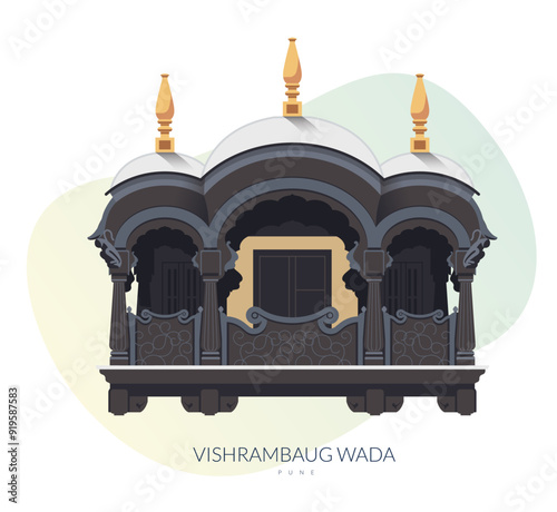 Vishrambaug Wada Canopy - Elaborate wooden carvings - Pune - Stock Illustration