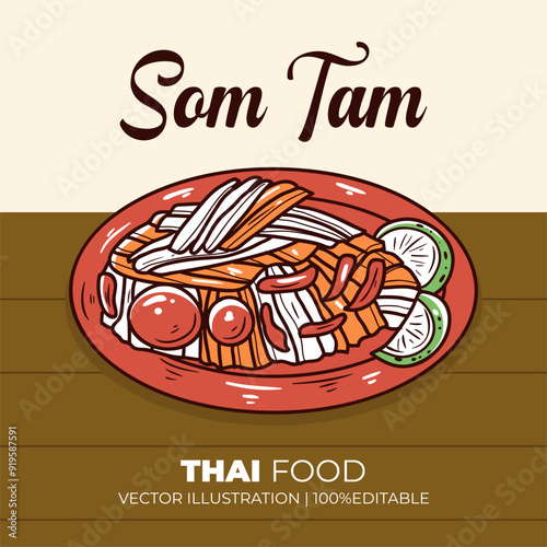 Som tam thailand food vector illustration