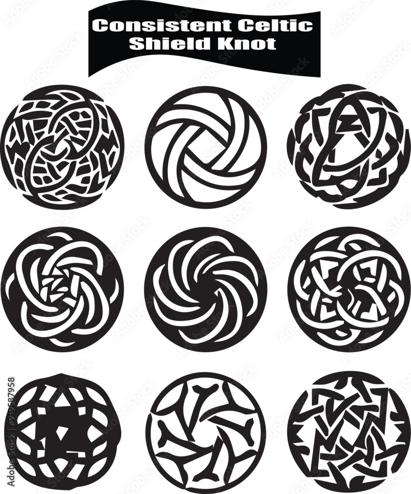 Consistent Celtic Shield Knot Minimalist Black Silhouette Vector Collection