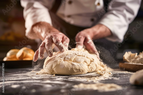 Baker shaping dough with care and precision