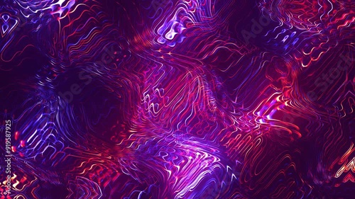 Interweaving of Neon Luminous Threads. Magical Wavy Abstract Filaments. Looped video.
