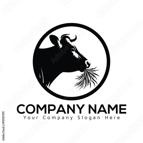 Bullhead silhouette logo icon vector design bull Circle logo design illustrator design Creative bull logo design bull with grass icon  cow farm modern company logo