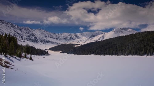 Colorado Time Lapse Frozen Mountain 
Lake. Springtime May 2024
