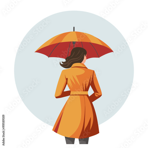 Woman with umbrella in the rain. Autumn or spring season. Flat style illustration