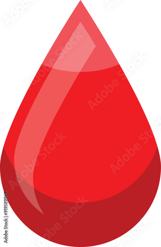 Red blood drop is isolated on a white background, representing concepts such as blood donation, medical care, and healthcare