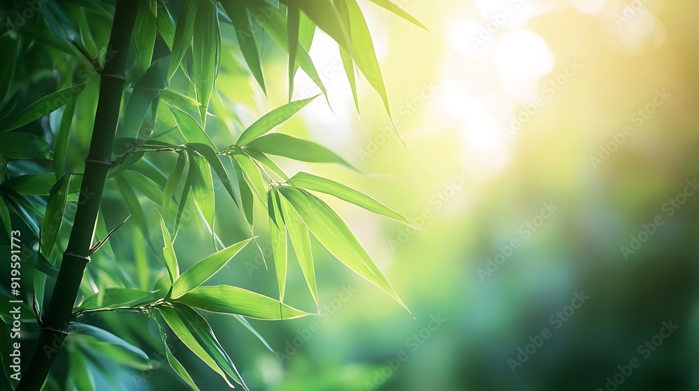 Lush Green Bamboo Leaves in Soft Sunlight Lush Green Bamboo Leaves in Soft Sunlight