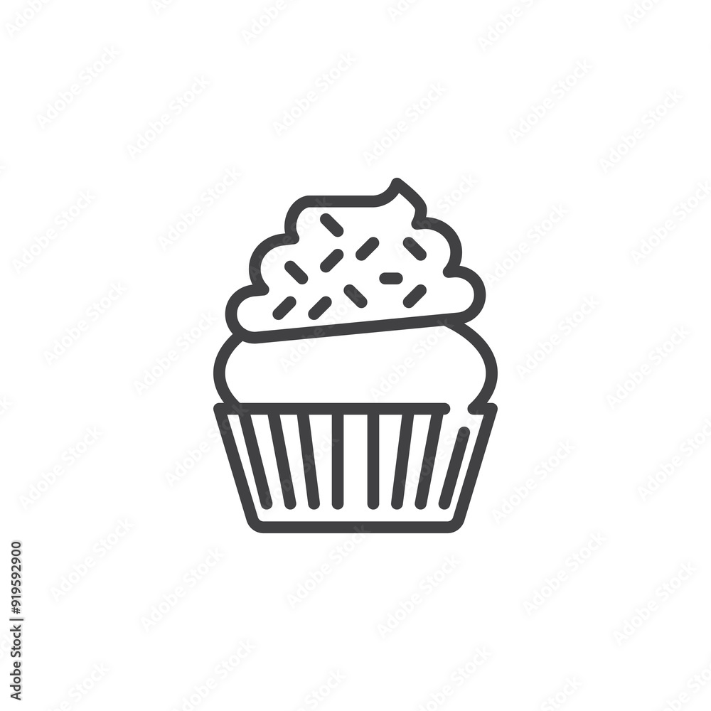 Cupcake with frosting and sprinkles line icon Cupcake with frosting and sprinkles line icon