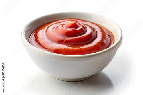 ketchup sauce in a small bowl, white background