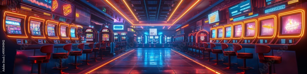 Casino Interior with Neon Lights and Slot Machines Casino Interior with Neon Lights and Slot Machines
