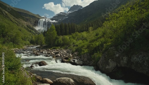 A serene landscape with lush forests and a gently flowing river 11 photo