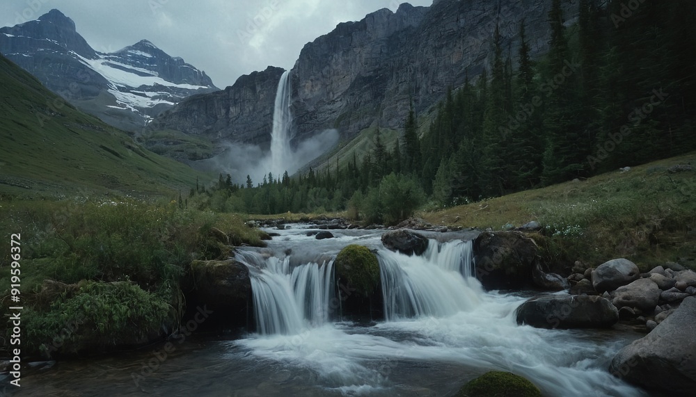 A waterfall is in the background shining on the rocks 14