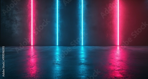 Stunning neon futuristic concrete backlit spotlight illustration modern with copy space, futuristic showcase illustration