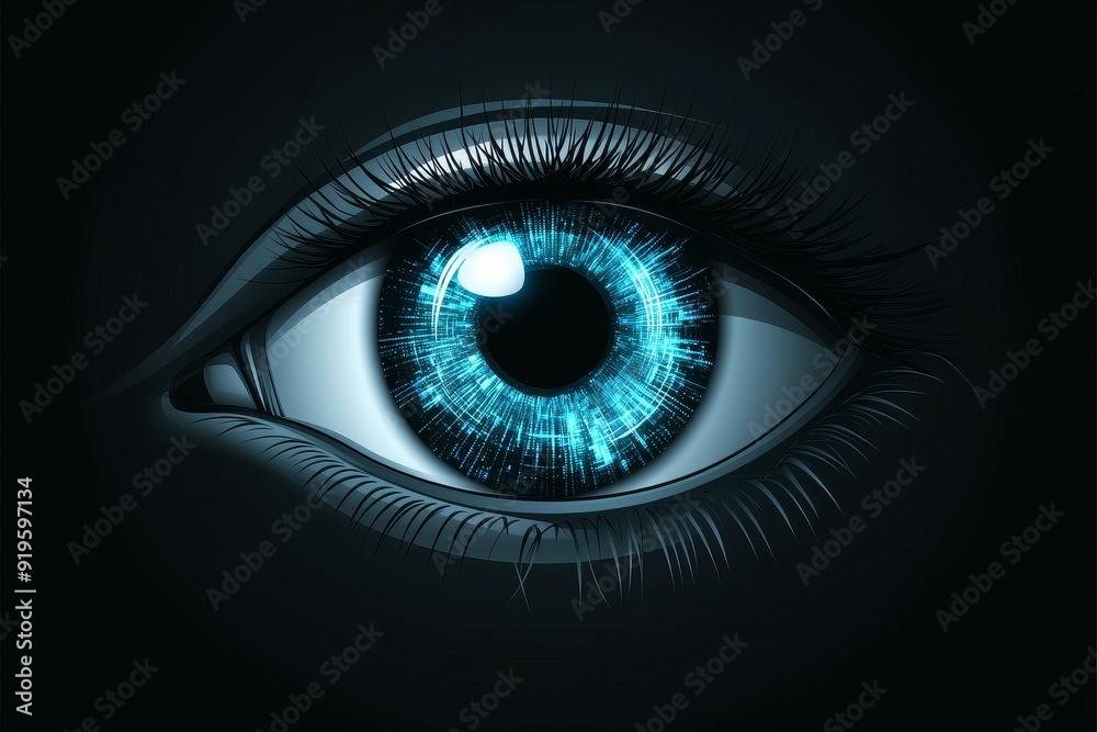 Using the 3D rendering, the scanner decodes the retinal data. Digital Retinal Recognition System. Technology concept. Using the 3D rendering, the scanner decodes the retinal data. Digital Retinal Recognition System. Technology concept.