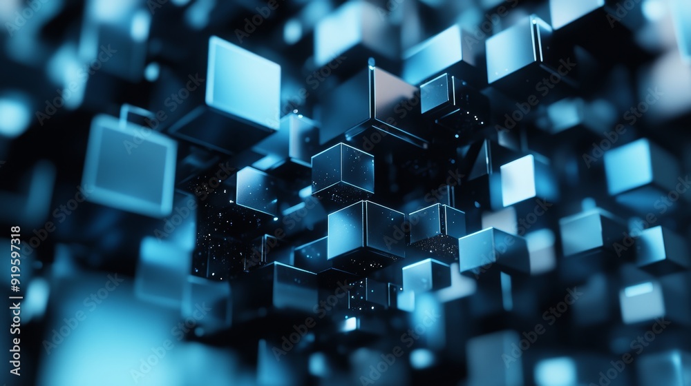 Background with Glossy Cubes constructed with precision. Blue, 3D rendering. Background with Glossy Cubes constructed with precision. Blue, 3D rendering.