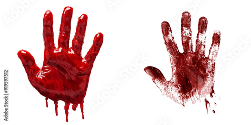 Faux bloody handprint decals for Halloween decoration, isolated on a transparent background