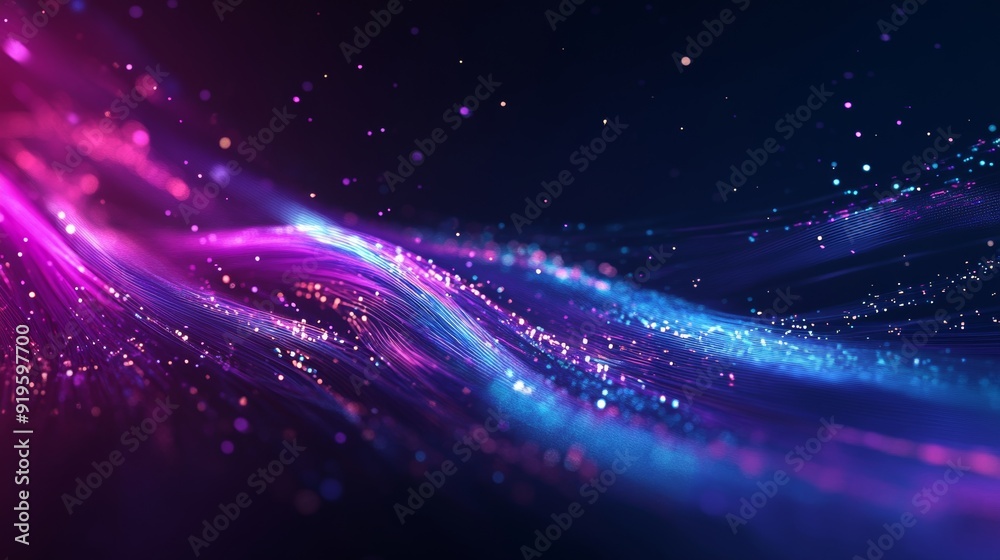 Obraz premium 3D illustration of abstract orange particles of optical fiber