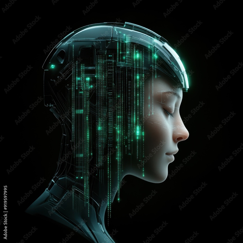 © Atthasit - Artificial intelligence face emerging from binary code