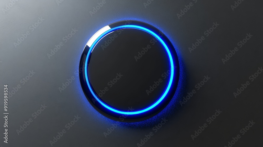 The white surface has an embossed shape and the edges of the cushion are illuminated by blue. A 3D rendering shows the circle in neon on a tech background. The white surface has an embossed shape and the edges of the cushion are illuminated by blue. A 3D rendering shows the circle in neon on a tech background.