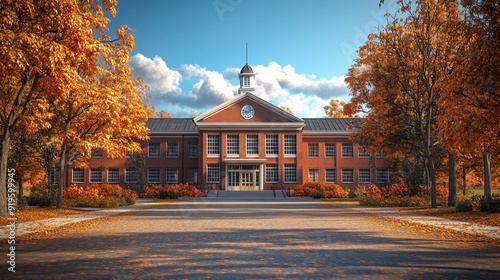 school exterior on autumn background