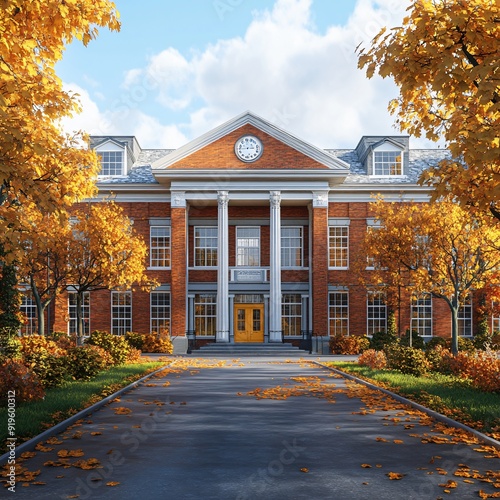 school exterior on autumn background