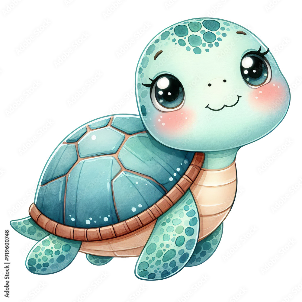 Fototapeta premium Cute turtle, watercolor style hand drawn illustration, isolated illustration, for clip art.