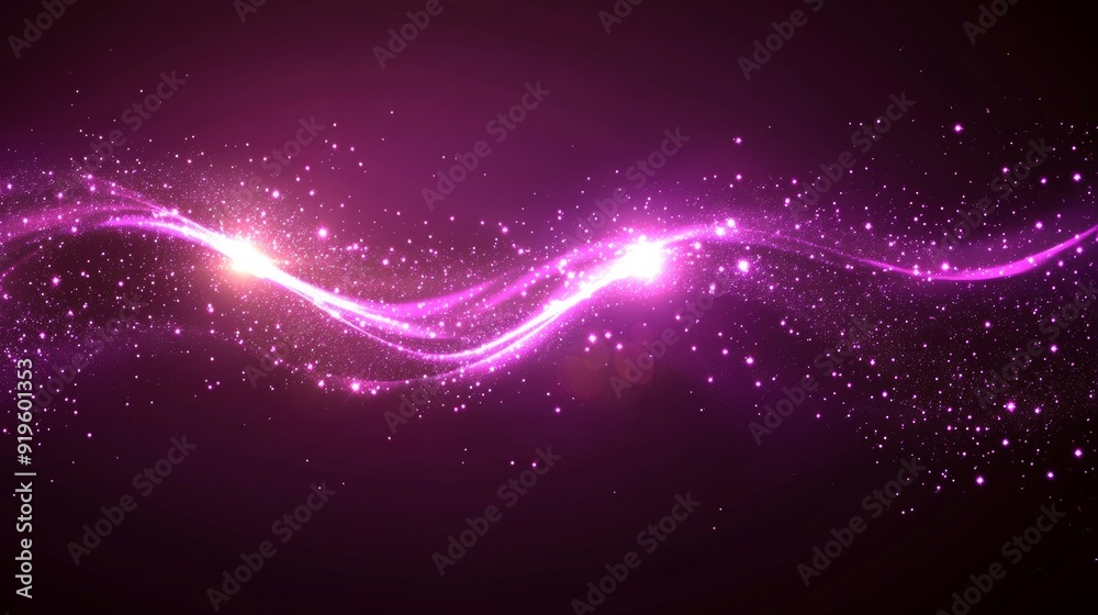 Obraz premium The background is an abstract purple particle wave with shining dots and stars.