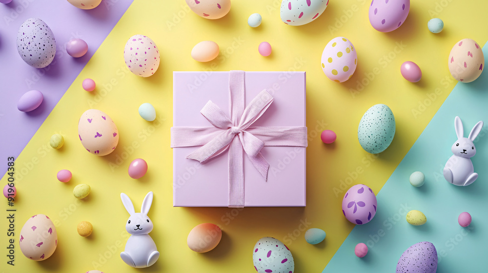 Minimalist Easter Gift Box with Ribbon and Easter Bunny for a Playful Surprise Minimalist Easter Gift Box with Ribbon and Easter Bunny for a Playful Surprise