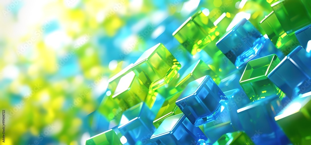 Abstract background with blue and green geometric shapes. The image is ...