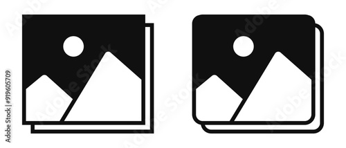 Gallery icon set, image icon, vector. Photo gallery sign symbol, icon vector,  picture symbol. Picture icon set, vector, silhouette. Vector illustration of image gallery.