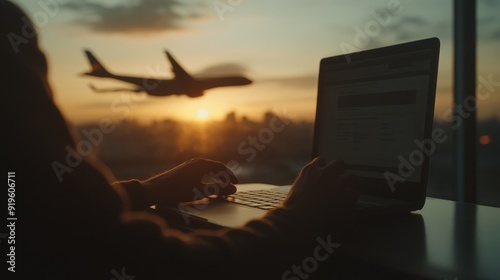 Closeup of hands selecting travel insurance during online booking, warm ambient light, Documentary Photography