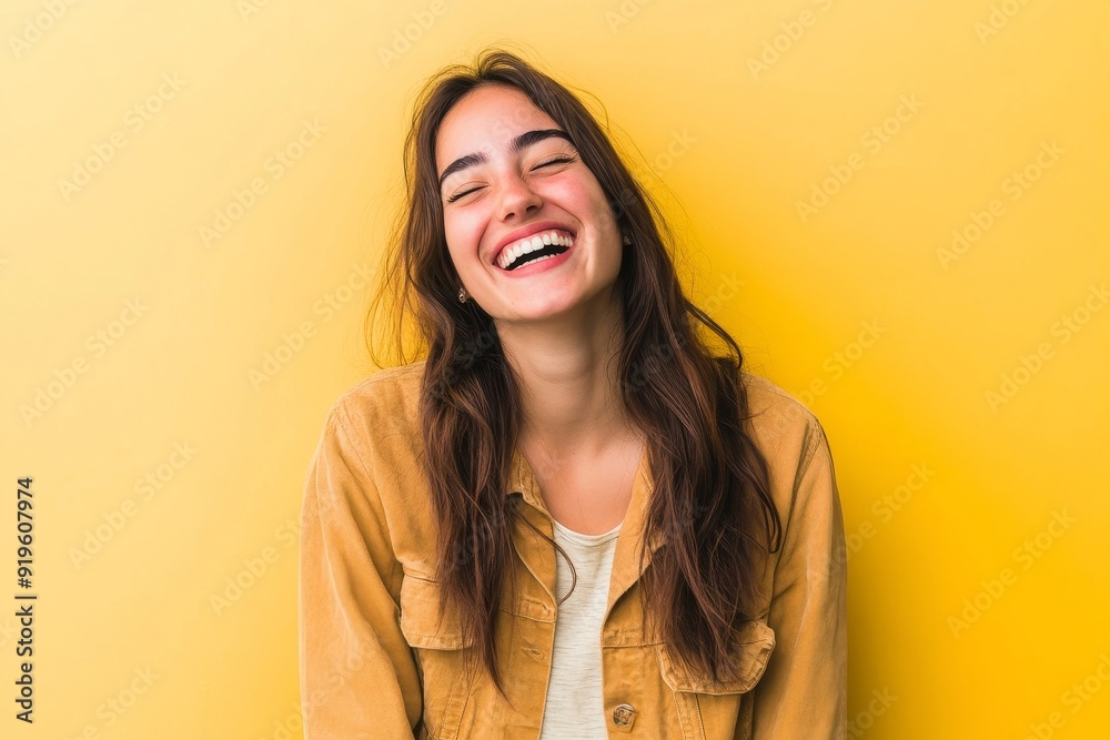 Young Uruguayan woman over isolated background laughing, Generative AI Young Uruguayan woman over isolated background laughing, Generative AI